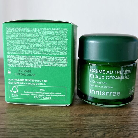 innisfree Green Tea Ceramide Cream for Redness & Barrier Repair 1.69oz - Picture 2 of 3
